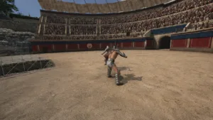 Escena virtual de gladiadores en el anfiteatro romano de Tarragona