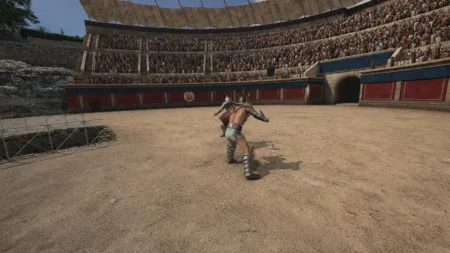Escena virtual de gladiadores en el anfiteatro romano de Tarragona