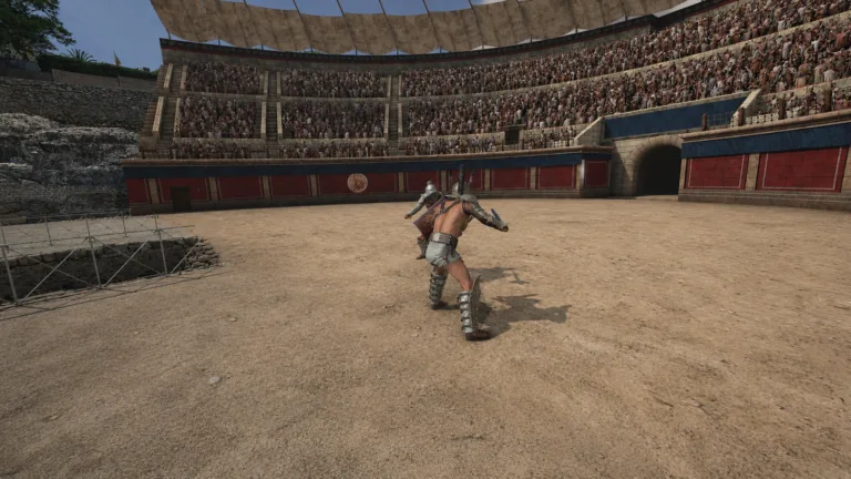 Escena virtual de gladiadores en el anfiteatro romano de Tarragona