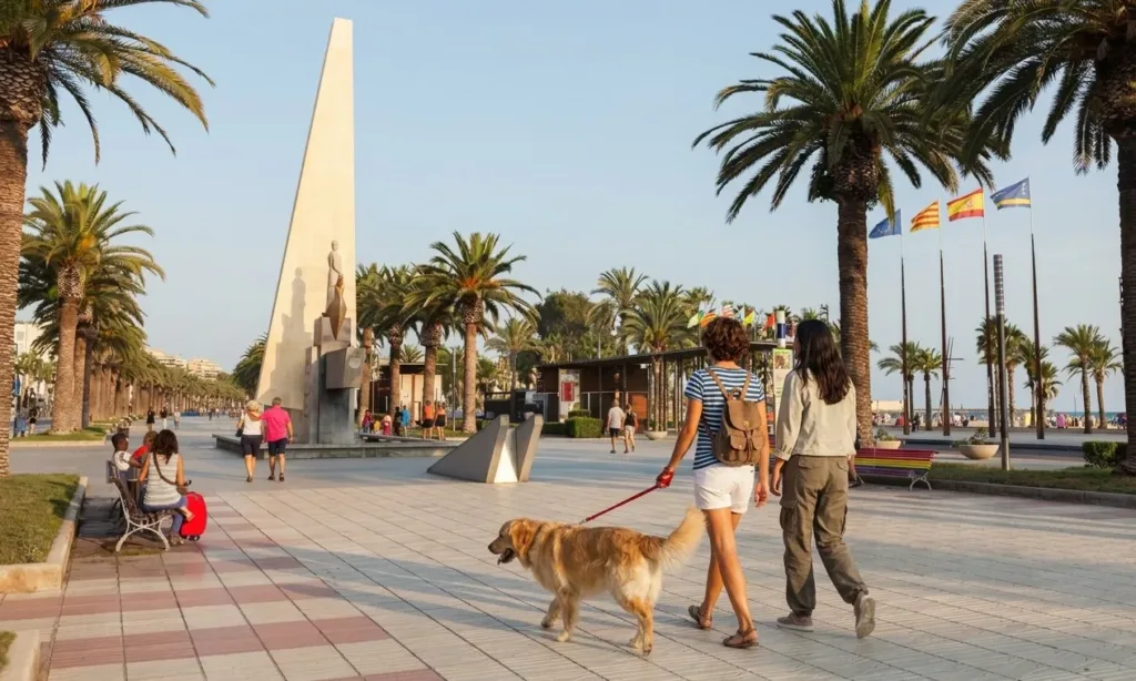 Salou multará con 400 euros a quienes abandonen un animal o tengan perros que molesten de noche Dos mujeres, con un perro en el paseo Jaume I de Salou